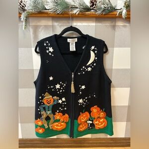 VTG White Stag Halloween Fall Pumpkin Ugly Sweater Vest Women’s XL Granny